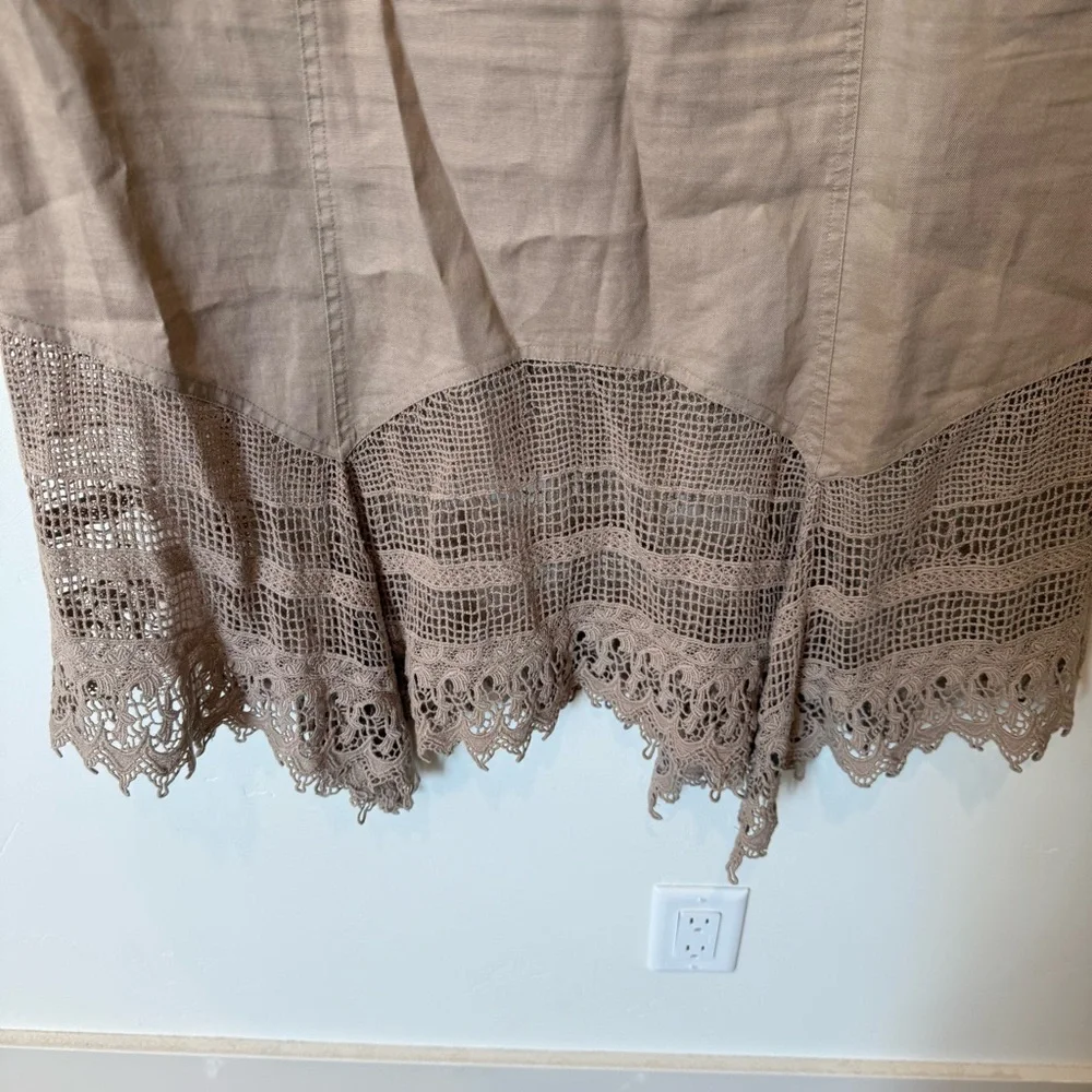 Chico's Tan Midi Skirt with Lace Hem Womens Size Medium 1 Cotton Boho Beachy